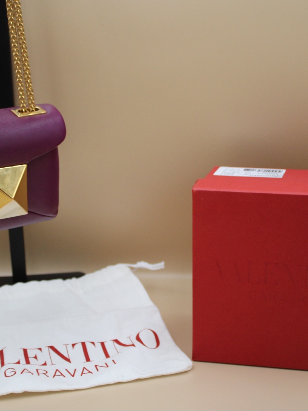 Valentino Garavani Purple Leather Mini Shoulder Bag with Gold Pyramid Detail